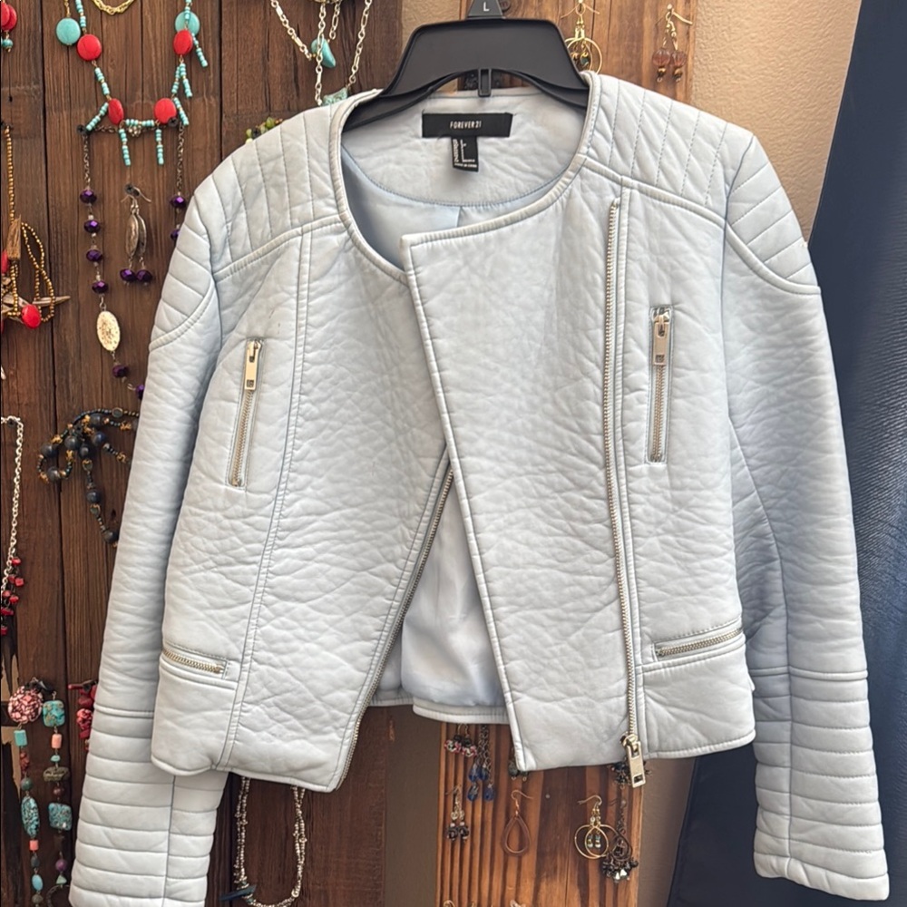 Forever 21 Gray Leather Jacket Quilted Design